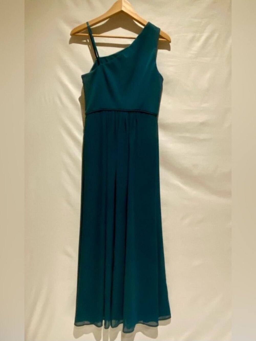 Adrianna Papell Teal One Shoulder Crepe Chiffon Gown (size 6) - Picture 7 of 14